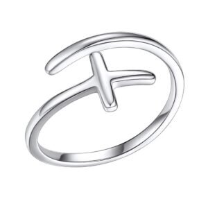 PROSILVER Damen 925 Silber Offener Ring, Kreuz Statement Ring 1,5mm breit Ring schlichter Silberring religiöser Schmuck Accessoire für Frauen Mädchen - Image 1