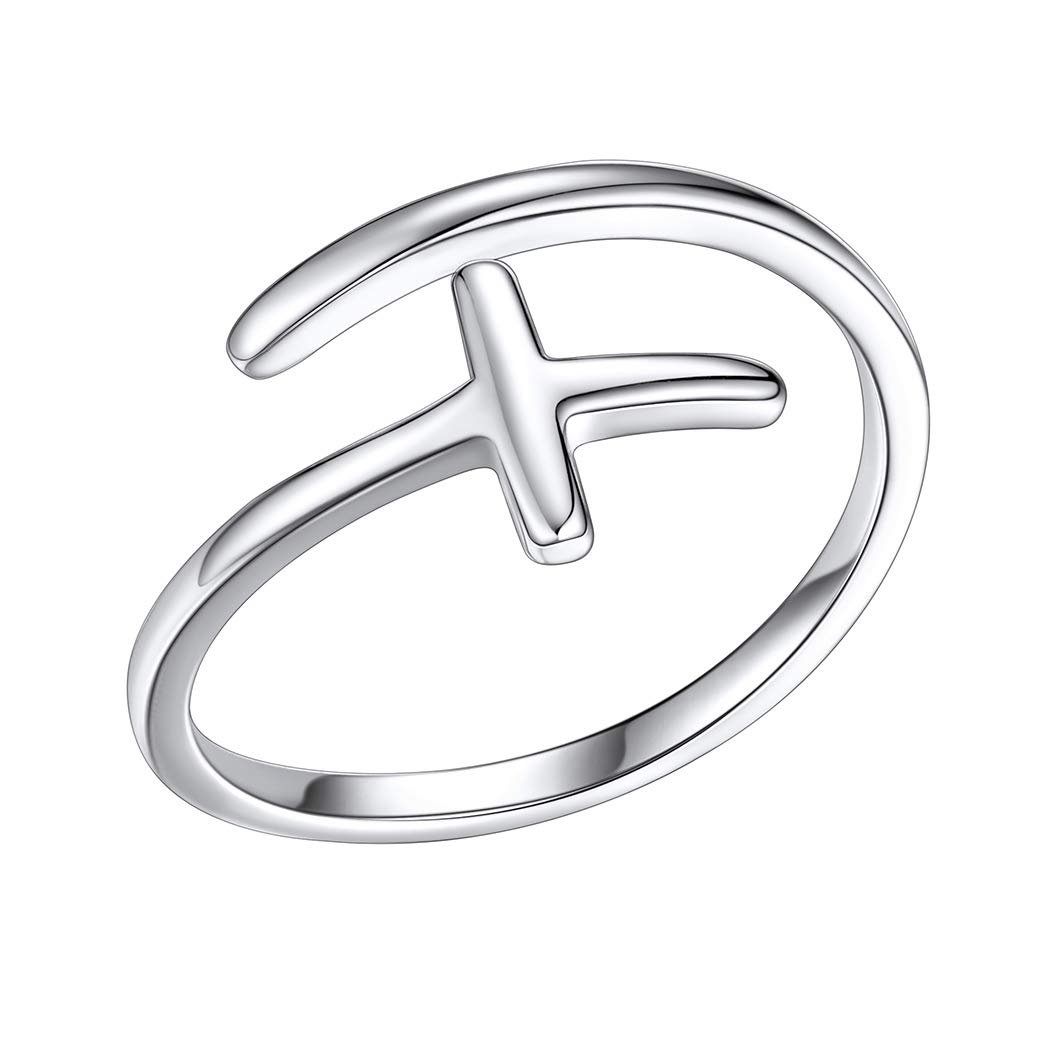 PROSILVER Damen 925 Silber Offener Ring, Kreuz Statement Ring 1,5mm breit Ring schlichter Silberring religiöser Schmuck Accessoire für Frauen Mädchen - Image 1