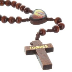 Palais du Rosaire Rosenkranz de Lourdes aus Seil mit Holzmaserung, Haken und Herz, Design von Lourdes – Rosenkranz – Katholischer christlicher Kult aus Holz, Holz - Image 1