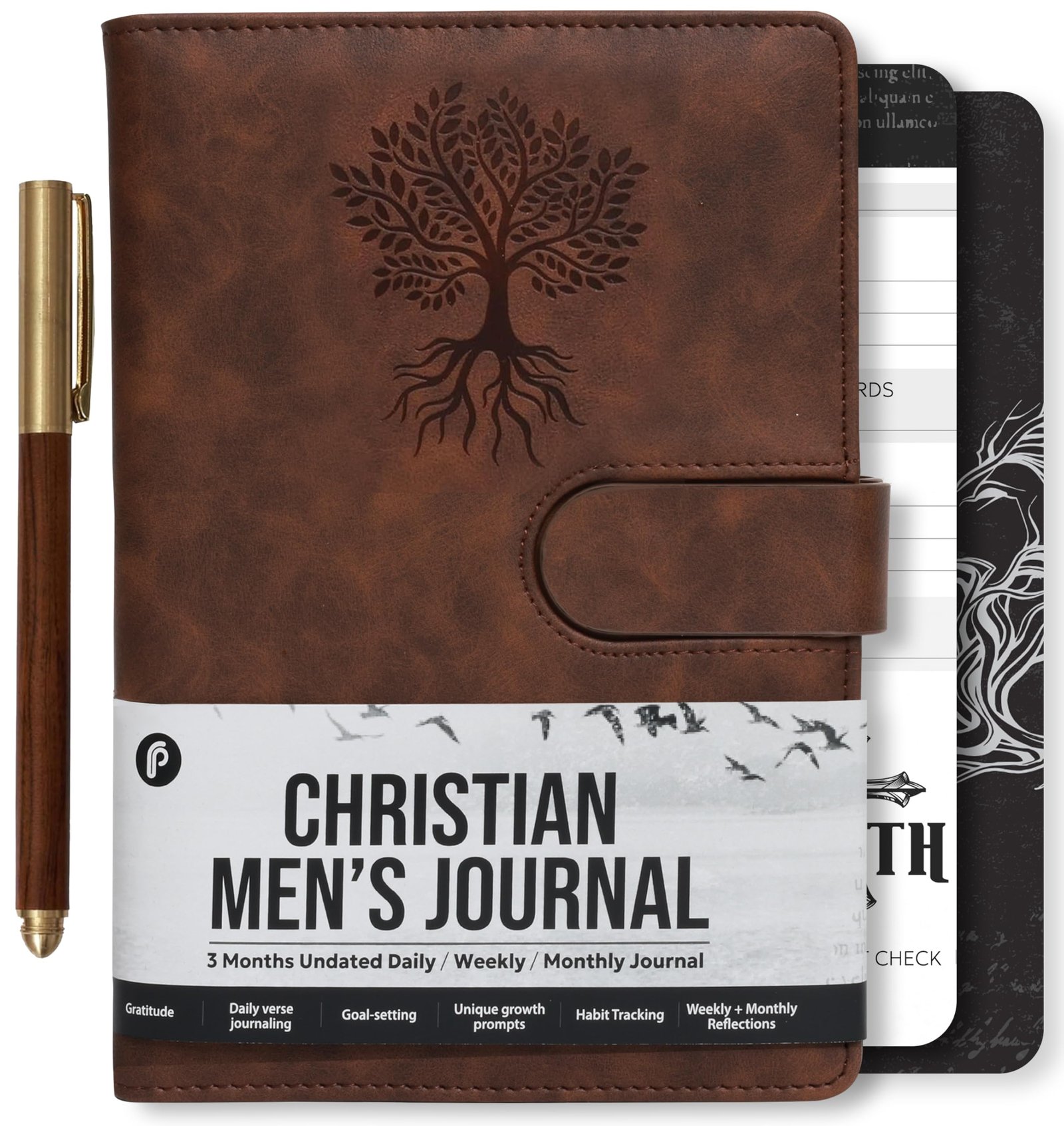 Prazoli Christliches Bibel-Gebetstagebuch aus Leder für Männer – Notizbuch & Planer, tägliche Andachte, undatiert, religiöse Jesusglaube, Geschenke für Abschluss, Taufe und Kirche, Baum des Lebens - Image 1