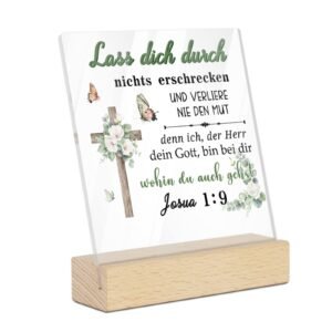 Putuo Decor Acryl Tischdeko Schild mit Bibelvers – Lass dich durch nichts erschrecken, Josua 1:9, christliches Geschenk mit Kreuz, Schmetterlingen und Blumen - Image 1