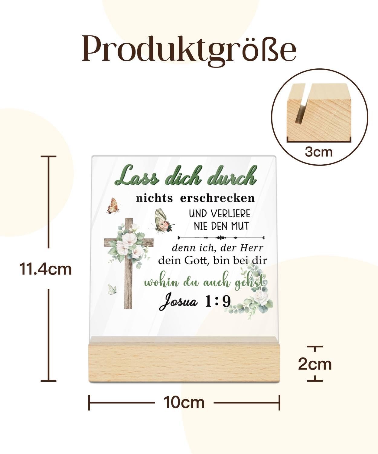 Putuo Decor Acryl Tischdeko Schild mit Bibelvers – Lass dich durch nichts erschrecken, Josua 1:9, christliches Geschenk mit Kreuz, Schmetterlingen und Blumen - Image 2