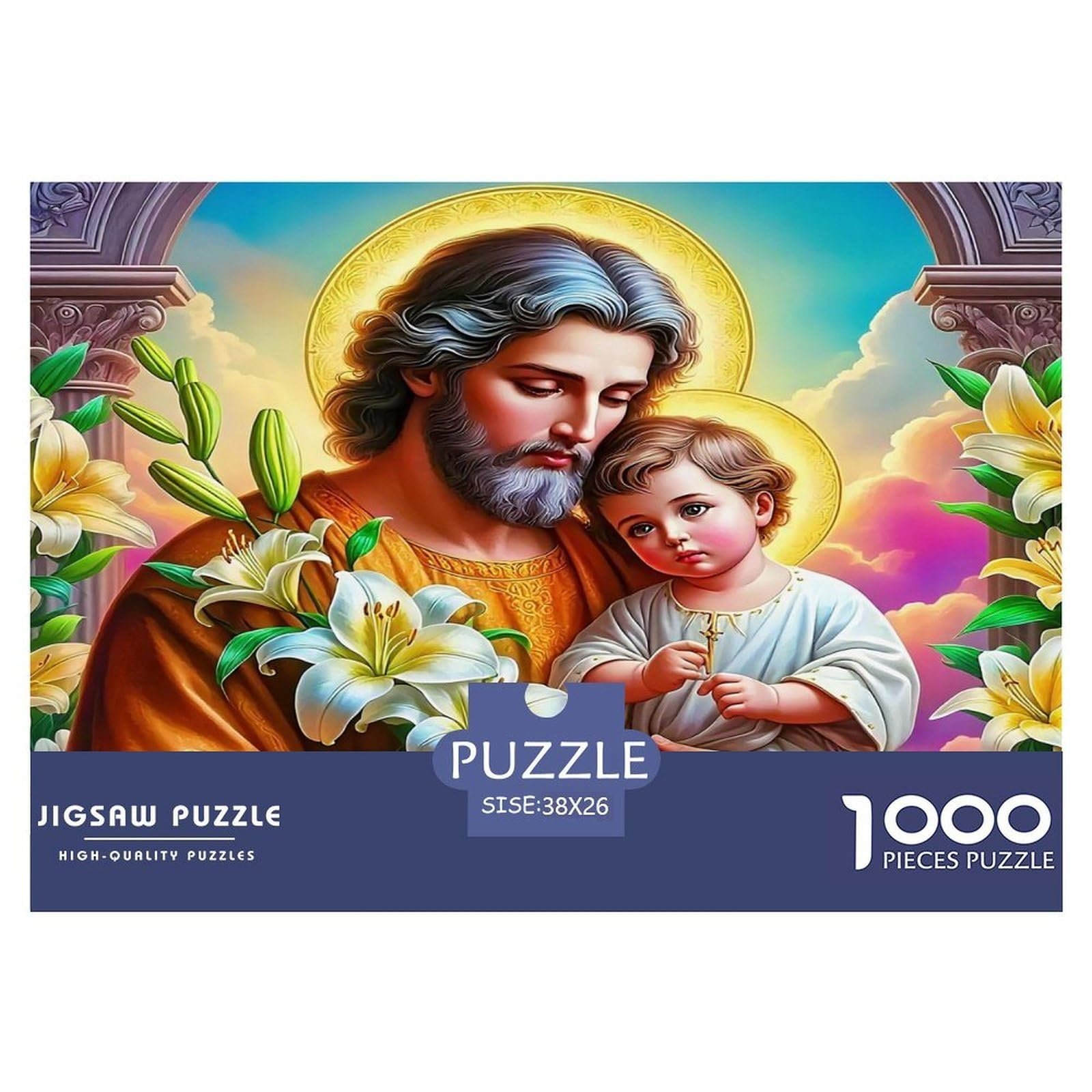 Puzzle Geschenkidee 1000 Teile Religion Jesus Josef Kind Jesus Lernspiel Schwer für Männer Frauen Erwachsene 38x26cm - Image 1