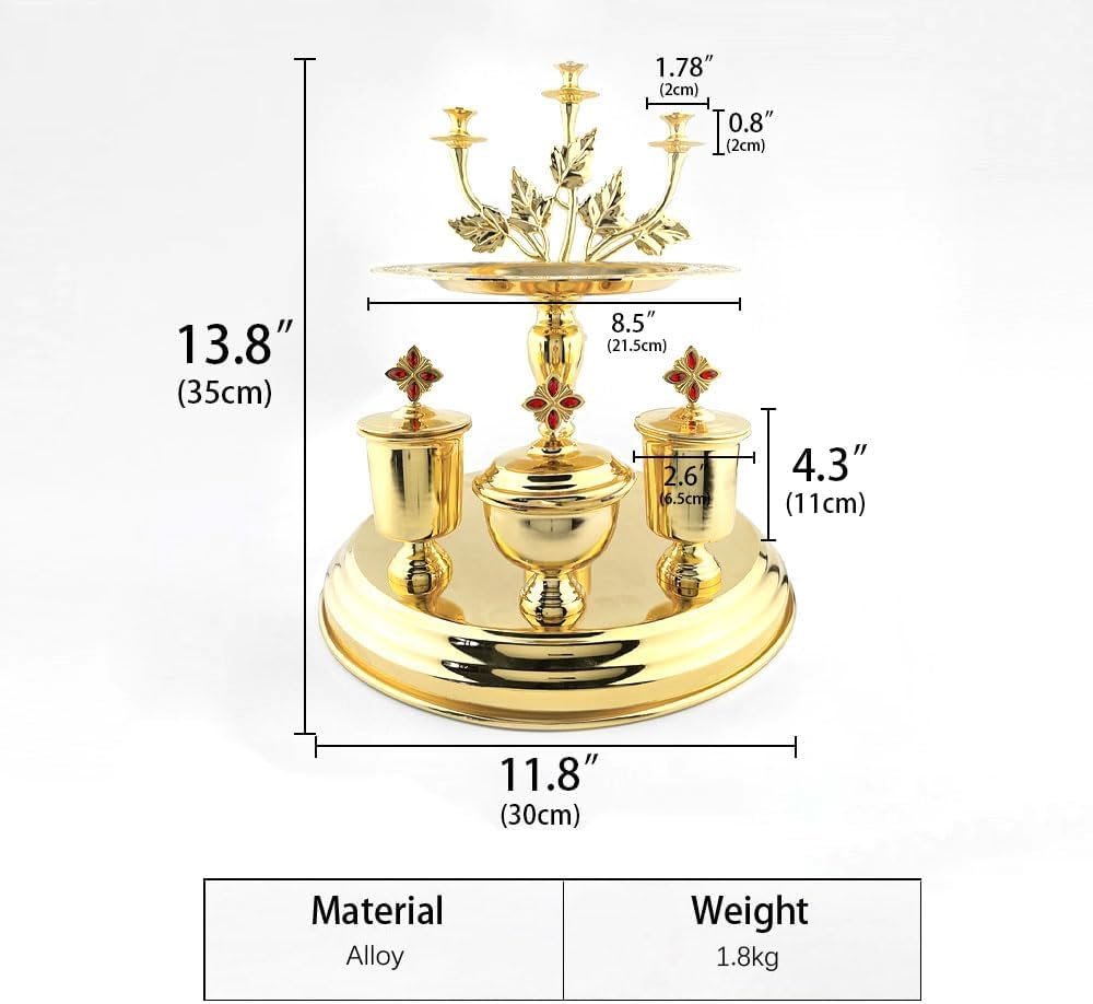 RZRHMUHN Orthodoxes Altar Vigil Lampe-Set, vergoldete Heilige Dreifaltigkeits-Gebetslampe mit Ölgläsern und Tablett, traditionelle kirchliche liturgische Ware für Heim-Ikonenecke und religiöse - Image 2