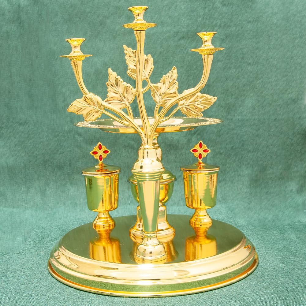 RZRHMUHN Orthodoxes Altar Vigil Lampe-Set, vergoldete Heilige Dreifaltigkeits-Gebetslampe mit Ölgläsern und Tablett, traditionelle kirchliche liturgische Ware für Heim-Ikonenecke und religiöse - Image 4