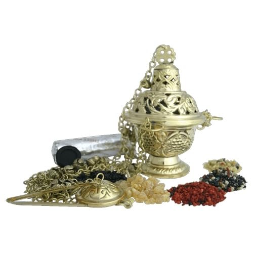 Räucherset Dreikönige – 8-teilig – 20 g Oman-Weihrauch Ecclesia, 4X Kirchenweihrauch, Weihrauchfass H 17 cm mit Glöckchen, Räucherzange & Kohle - Image 1
