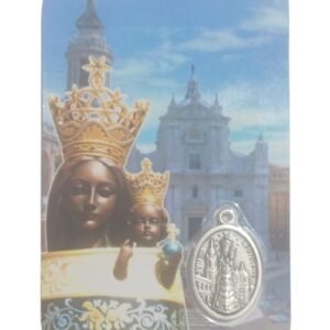 Religiöse Santini Madonna von Loreto. Ein großer Schutz immer bei Ihnen. Karte mit farbigem Bild, Gebet und Medaille, versilbert. Holy Card im Taschenformat, laminiert, hergestellt in Italien - Image 1