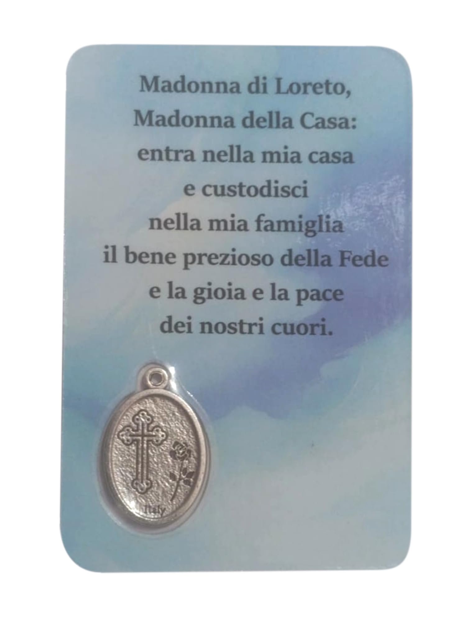 Religiöse Santini Madonna von Loreto. Ein großer Schutz immer bei Ihnen. Karte mit farbigem Bild, Gebet und Medaille, versilbert. Holy Card im Taschenformat, laminiert, hergestellt in Italien - Image 2