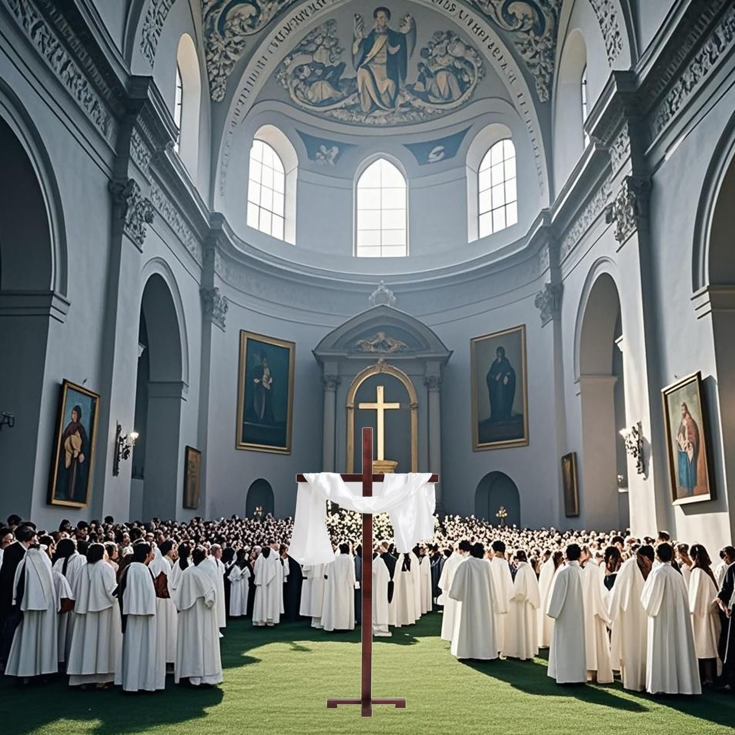 Rozozo Verstellbares, großes, handgefertigtes Holzkreuz, übergroßer Ständer, hohes Hofkreuz, Wandkreuz, Dekoration, katholische Osterhochzeit, Weihnachten, Outdoor-Kreuz, 215 cm - Image 2