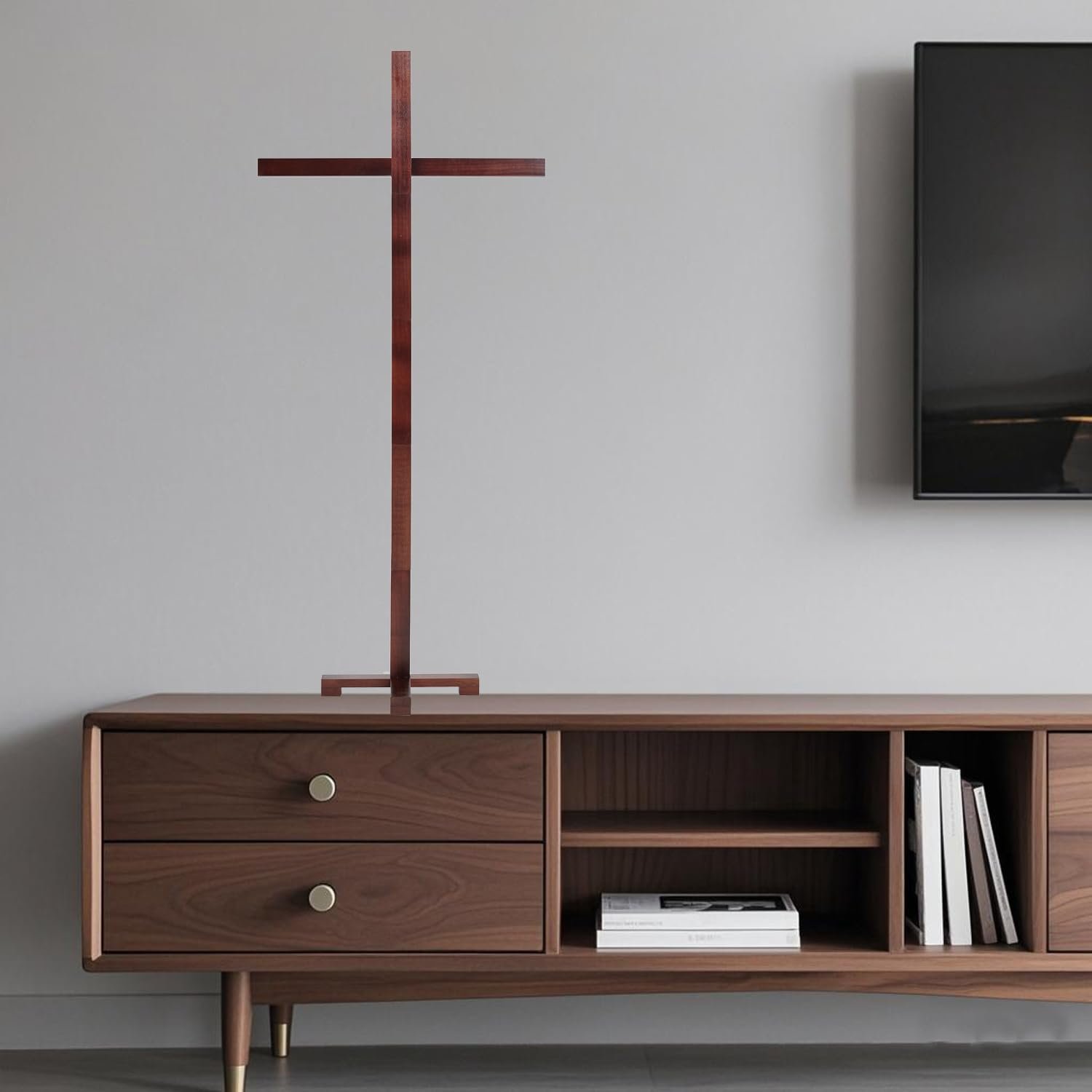 Rozozo Verstellbares, großes, handgefertigtes Holzkreuz, übergroßer Ständer, hohes Hofkreuz, Wandkreuz, Dekoration, katholische Osterhochzeit, Weihnachten, Outdoor-Kreuz, 215 cm - Image 3