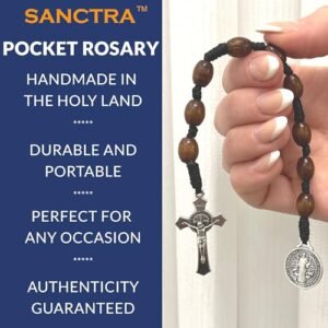 SANCTRA Taschenrosenkranz, handgefertigt und gesegnet im Heiligen Land, Gebetskette mit Heiligenmedaille und Kreuz/Kruzifix, Geschenkbeutel und Echtheitszertifikat - Image 10
