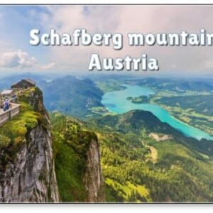 SANKT WOLFGANG in SALZKAMMERGUT, ÖSTERREICH: Panoramablick vom Schafberg zum Hotel Schafbergspitze, Österreichische Alpen, neben Sankt Wolfgang Im Salzkammergut, Kühlschrankmagnet - Image 1