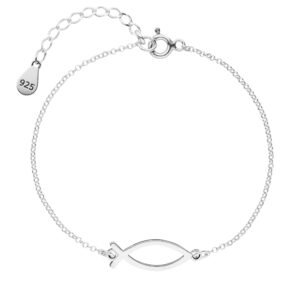 SCHOSCHON Armkette ICHTHYS Fisch-Symbol 925 Silber - Geschenk Mädchen Konfirmation Firmung Kommunion Schmuck Christusfisch Armband Jesusfisch - Image 1
