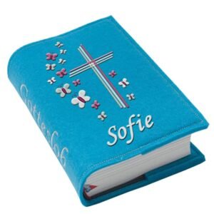 SL-Store GbR Gotteslob Gotteslobhülle Großdruck Kreuz Schmetterlinge pink rosa Filz mit Namen Bestickt hellgrau weiß dunkelgrau lila blaugrau dunkelblau türkis maigrün Flieder Mädchen, Farbe:türkis - Image 1