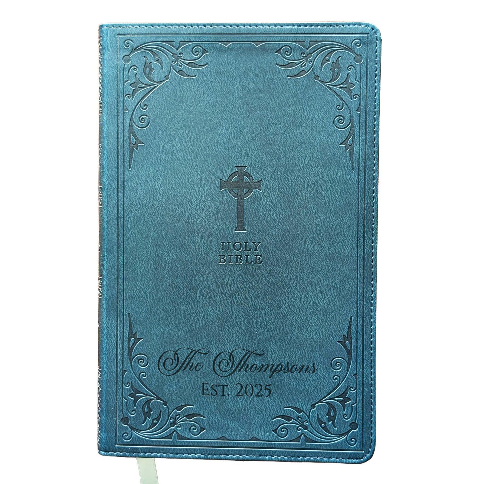 SacredBound Personalisierte katholische Bibel – NRSV katholische Ausgabe, blaugrünes Leder, weich, gravierter Name, komplette 73-Book-Bibel, Geschenk für Taufe, Konfirmation, RCIA (Name 02) - Image 1