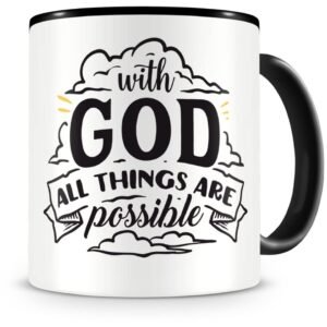 Samunshi® With God All Things Are Possible Tasse Glaube Jesus Bibelvers Geschenk Kaffeetasse Teetasse Kaffeepott Kaffeebecher Becher 300ml schwarz - Image 1