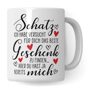 Schatz Tasse Ehefrau Kaffeetasse für Freundin Geschenk Frau Jahrestag Kaffee-Becher Geschenkidee Humor Jubiläum Beziehung Freund Ehemann Spruch lustig (Weiß/Weiß) - Image 1