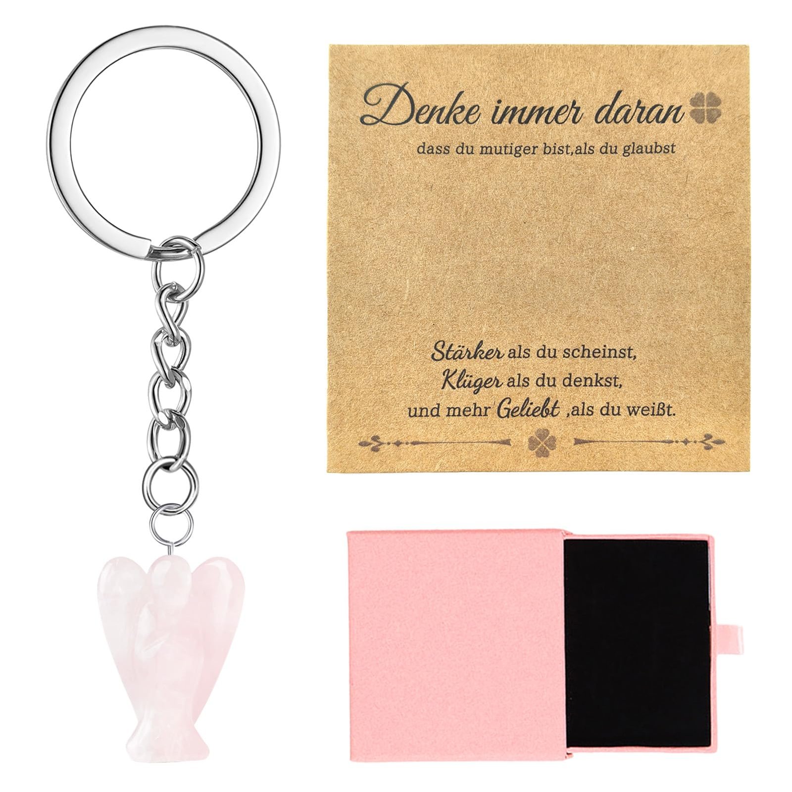 Schutzengel Geschenk,Schutzengel Schlüsselanhänger mit Geschenkbox+Karte,Rosenquarz Engel Figur Kristall,Schutzengel Glücksbringer,Heilung Kristall,Glücksbringer Anhänger Geschenke für Frauen,Rosa - Image 1