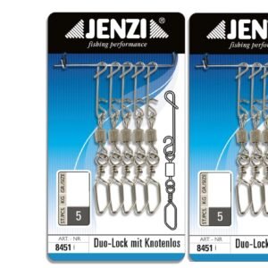 Set: 2 Packungen (10 Wirbelkarabiner) knotenlos Schnur-verbinder snap mit Wirbel Karabiner von Jenzi + gratis Petri Aufkleber (24 kg) - Image 1