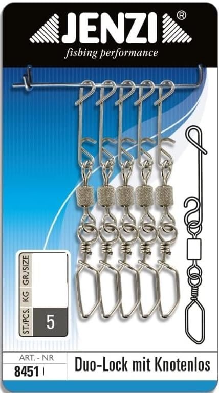 Set: 2 Packungen (10 Wirbelkarabiner) knotenlos Schnur-verbinder snap mit Wirbel Karabiner von Jenzi + gratis Petri Aufkleber (32 kg) - Image 3