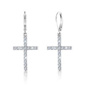 Silber Ohrringe Hängend Kreuzen Ohrring Damen Hypoallergen Sterling Silber 925 Französische Ohrhaken Ohrhänger CZ Zirkonia Kreuz Anhängerohrring Silberen Baumelnde Ohrringe für Damen Frauen Herren - Image 1