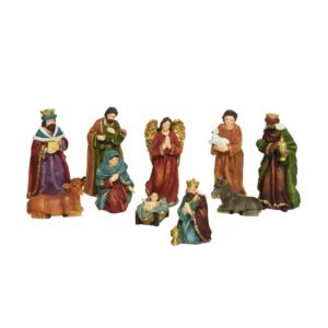 Spetebo Weihnachts Krippenfiguren handebemalt - 10 Stück / 11 cm - Krippen Stall Tisch Dekoration - Zubehör für Krippen - Image 1