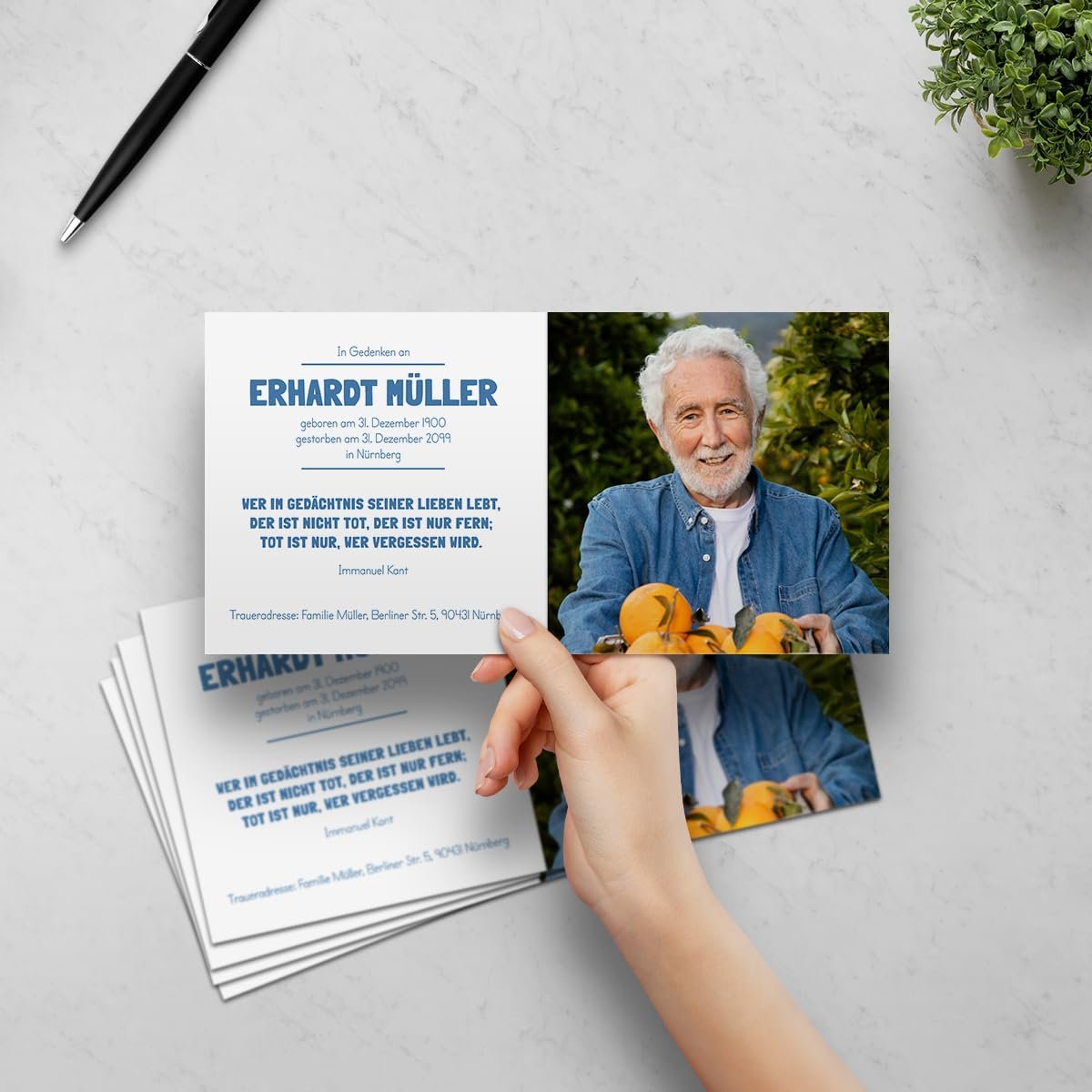 Sterbebild (10 Stück) Totenzettel Trauerkarten Individuell Personalisiert - Fotoschrift Bildausschnitt - Image 3