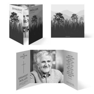 Sterbebild (10 Stück) Totenzettel Trauerkarten Individuell Personalisiert - stiller Wald in Schwarz und Weiß - Image 1