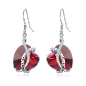 Sterling Silber ''Ich Liebe Dich" Herz Ohrringe, Hochzeitstag Geburtstagsgeschenk für Frauen Freundin Ehefrau (Rot) - Image 1