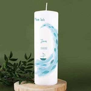 Striefchen® Taufkerze, 25 cm Höhe, verschiedene Motive, mit Ihren Wunschdaten personalisiert Welle, Schiff und Fische - Image 10