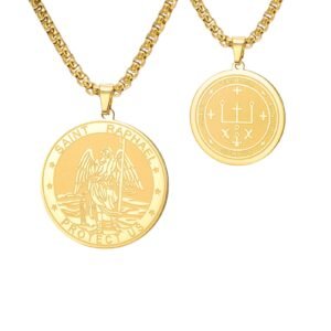 TEAMER Heilige Raphael-Halskette, Erzengel der Heilung und des Schutzes, Heiliger Raphael-Anhänger, Halskette, Amulett, religiöser Schmuck für Herren, 25*25mm, Edelstahl, Kein Edelstein - Image 1