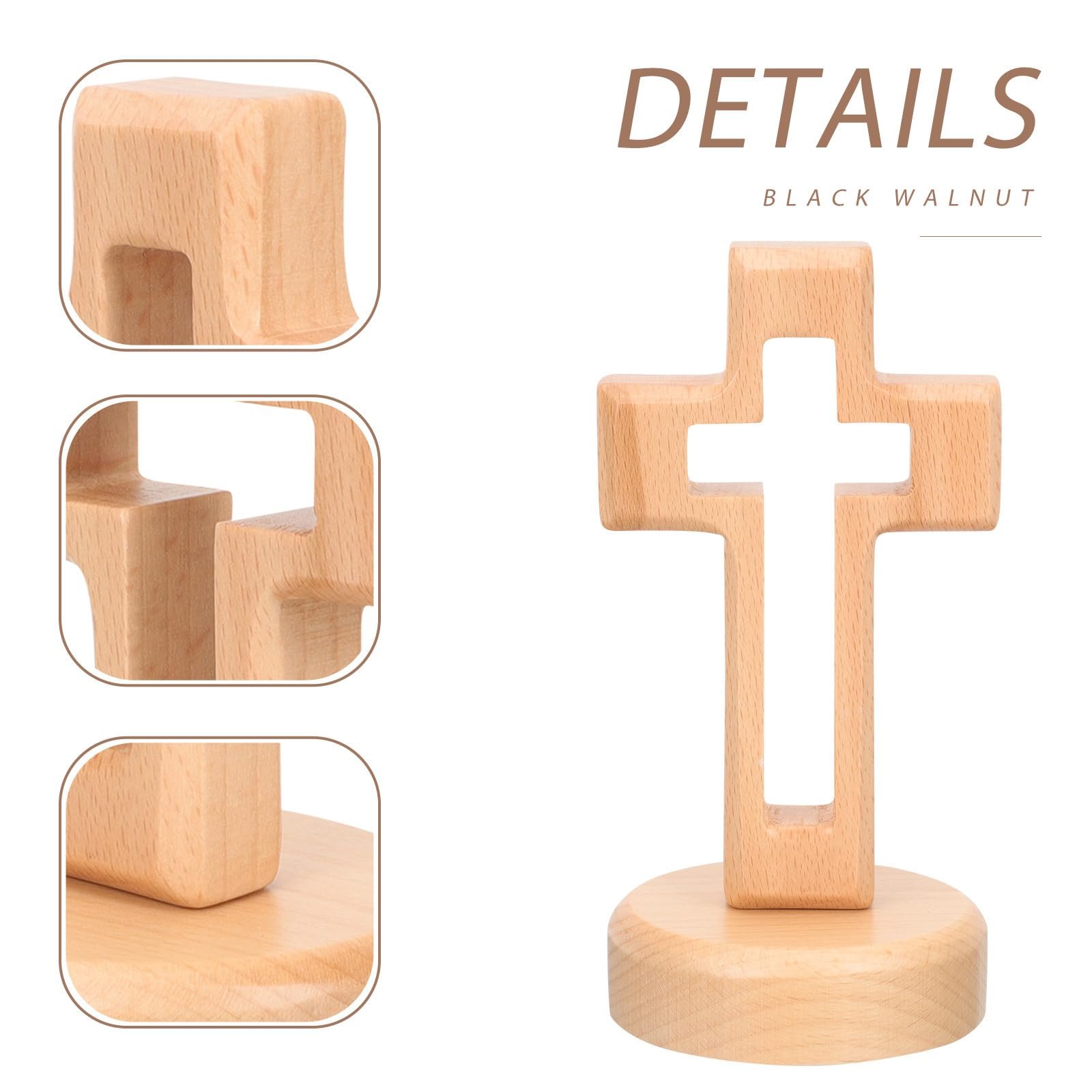 TOYANDONA Rustikales Tischkreuz aus Holz – Freistehendes Tischkreuz aus Holz, Religiöse Dekoration für Zuhause, Kirche, Hochzeit, Kommunion, Gebet Und Besondere Anlässe - Image 2