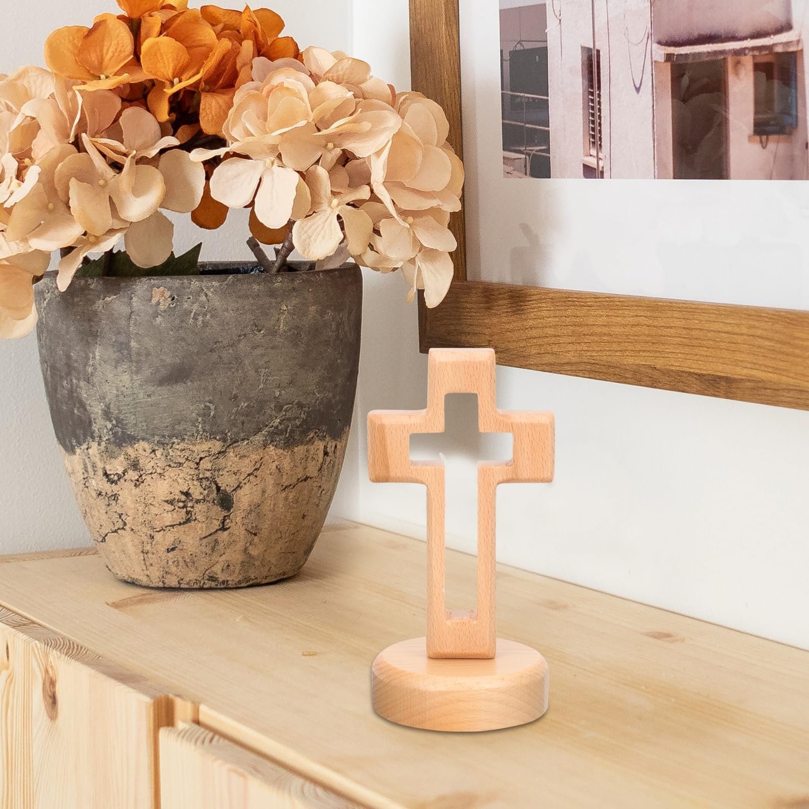 TOYANDONA Rustikales Tischkreuz aus Holz – Freistehendes Tischkreuz aus Holz, Religiöse Dekoration für Zuhause, Kirche, Hochzeit, Kommunion, Gebet Und Besondere Anlässe - Image 4