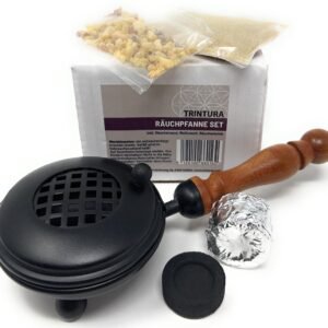 TRINTURA Räucherpfanne Set - Räuchergefäß zum Räuchern von Weihrauch, Harzen, inkl. Weihrauch, Räucherkohle, Räuchersand (Set 4tlg schwarz) - Image 1