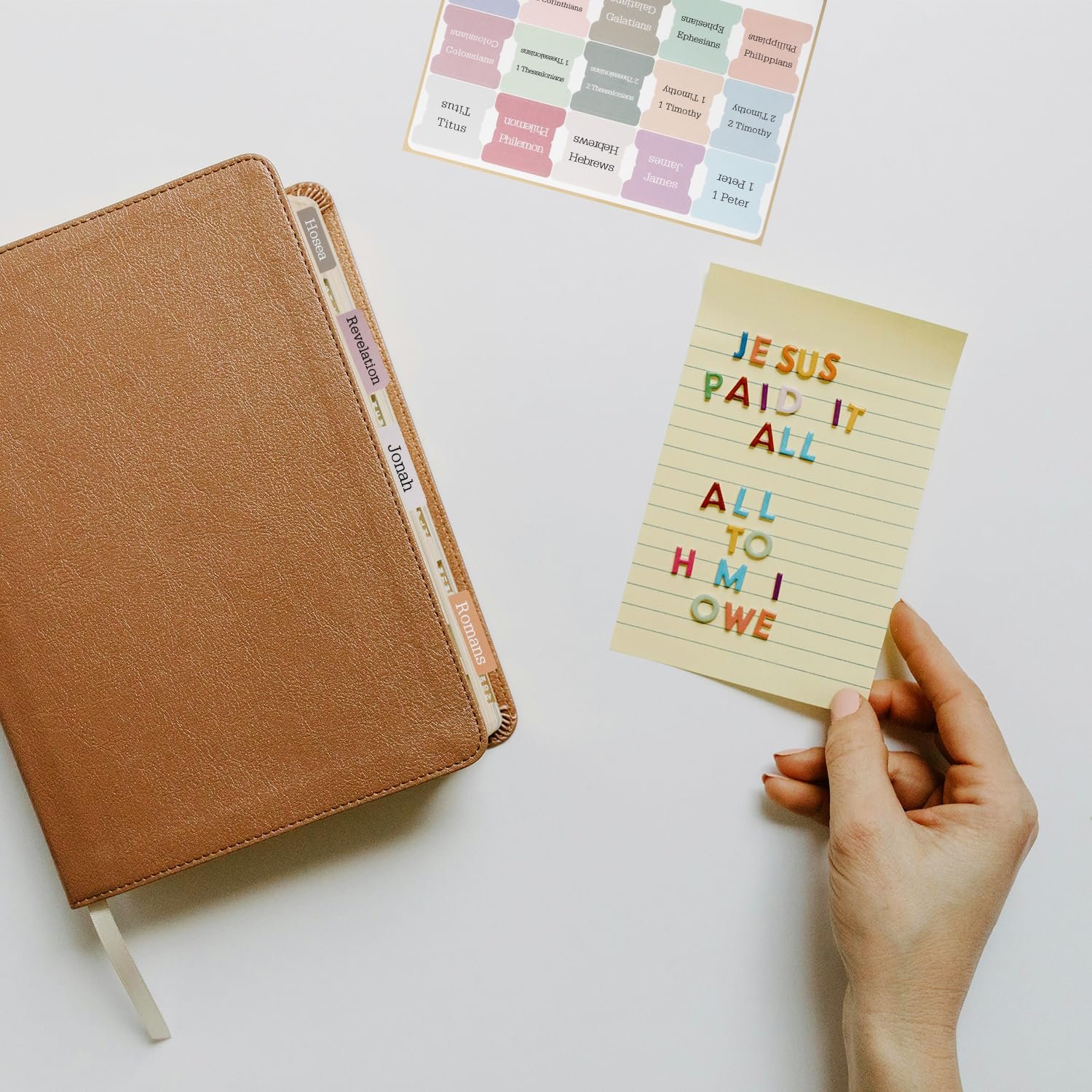 Tabanzhe Bibel-Tabs, 75 Stück, Bibel-Tabs, Index-Aufkleber für Damen und Herren, Studium, Journaling-Zubehör, großer Druck, laminiert, christliches Geschenk mit Positionierungsanleitung und Blanko - Image 3