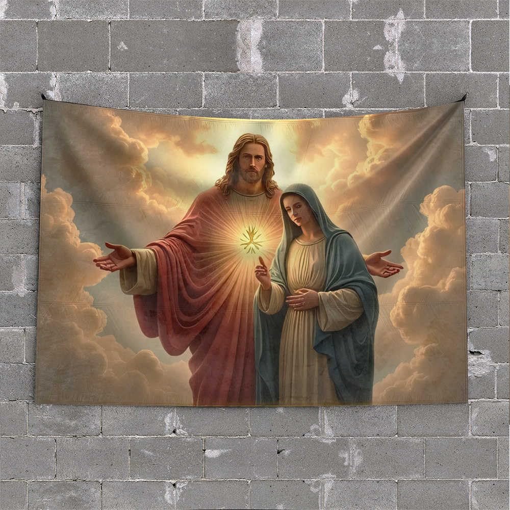 Tapsterys Wandbehang, Jesus und Maria in himmlischer Ruhm, ästhetischer Wandteppich, Männerhöhlen-Regeln (75 x 100 cm) - Image 1