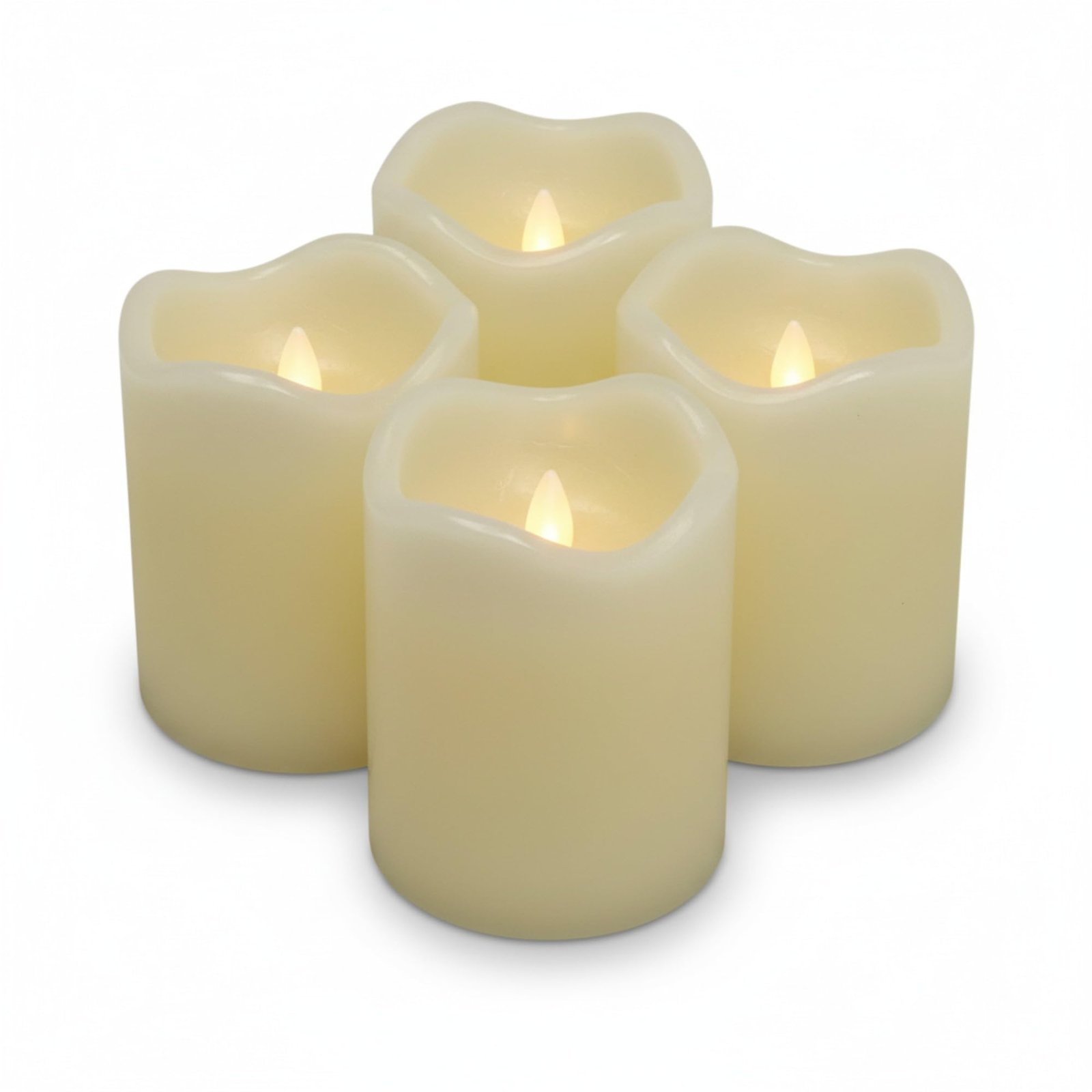 ToCi 4 x LED Kerzen Creme Ø 5 x 7 cm – Flammenlose Echtwachskerzen mit flackerndem Licht & Timer - LED-Stumpenkerzen mit An-/Ausschalter - Batteriebetriebene Dekokerzen für Advent & Zuhause - Image 1