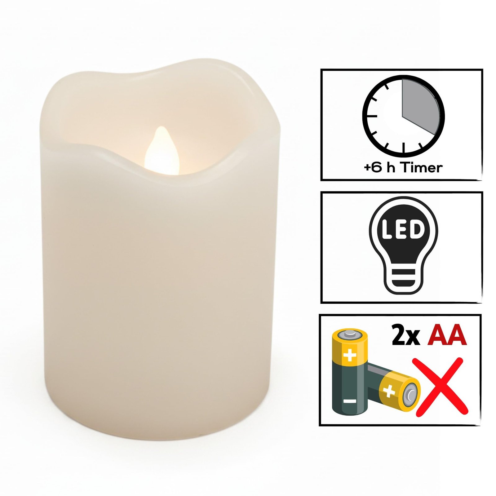 ToCi 4 x LED Kerzen Creme Ø 7 x 9 cm – Flammenlose Echtwachskerzen mit flackerndem Licht & Timer - LED-Stumpenkerzen mit An-/Ausschalter - Batteriebetriebene Dekokerzen für Advent & Zuhause - Image 3