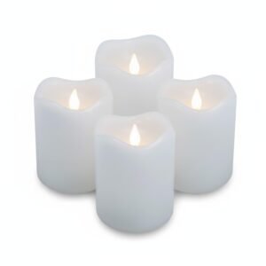 ToCi 4 x LED Kerzen Weiß Ø 7 x 9 cm – Flammenlose Echtwachskerzen mit flackerndem Licht & Timer - LED-Stumpenkerzen mit An-/Ausschalter - Batteriebetriebene Dekokerzen für Advent & Zuhause - Image 1