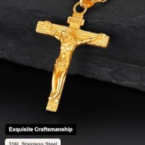 U7 Kreuz Kette 18k vergoldet INRI Kruzifix Jesus Christus Anhänger mit 50+5cm Weizenkette Katholischen Christian Halskette Modeschmuck für Damen Herren, Gold - Image 10