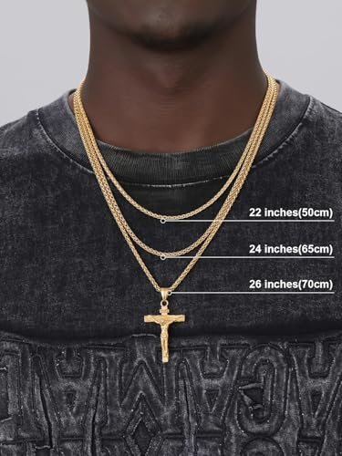 U7 Kreuz Kette Edelstahl INRI Kruzifix Jesus Christus Anhänger mit 50+5cm Weizenkette Katholischen Christian Modeschmuck für Damen Herren, Silber - Image 7