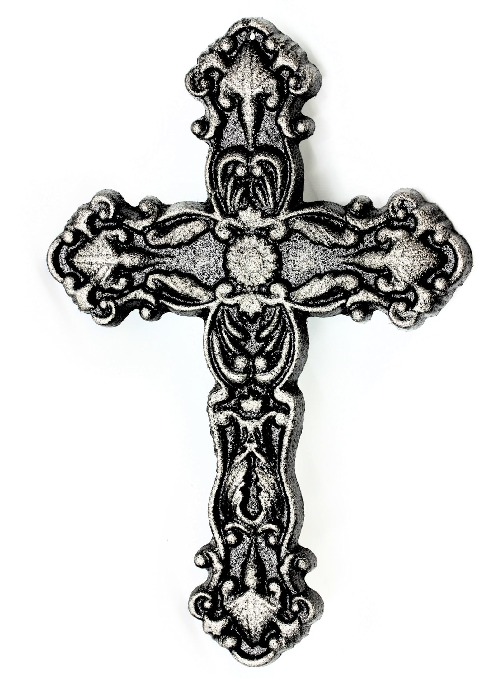 UHRIG massives Wandkreuz aus Eisen, Schmiedeeisen Kruzifix zum Aufhängen, christliches Kreuz für die Wand, 25cm hoch. (Antik Schwarz/Silber) - Image 1