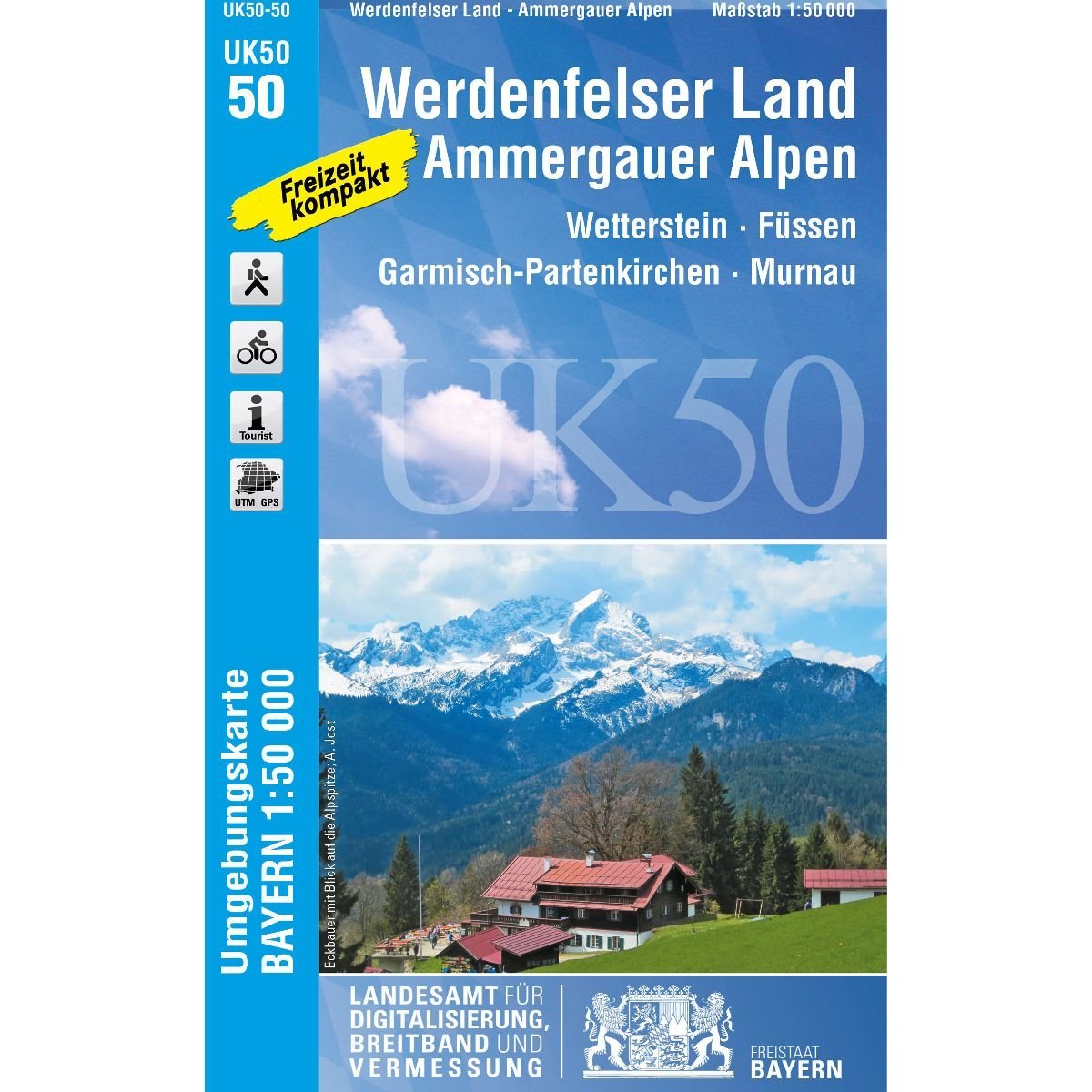 UK50-50 Werdenfelser Land, Ammergauer Alpen: Wettersteingebirge, Füssen, Garmisch-Partenkirchen, Murnau a.Staffelsee, Oberammergau, Kloster Ettal, ... Karte Freizeitkarte Wanderkarte) - Image 1