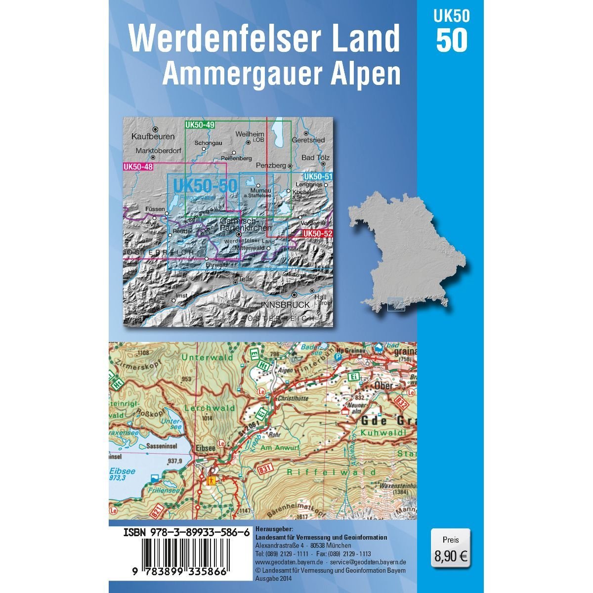 UK50-50 Werdenfelser Land, Ammergauer Alpen: Wettersteingebirge, Füssen, Garmisch-Partenkirchen, Murnau a.Staffelsee, Oberammergau, Kloster Ettal, ... Karte Freizeitkarte Wanderkarte) - Image 2