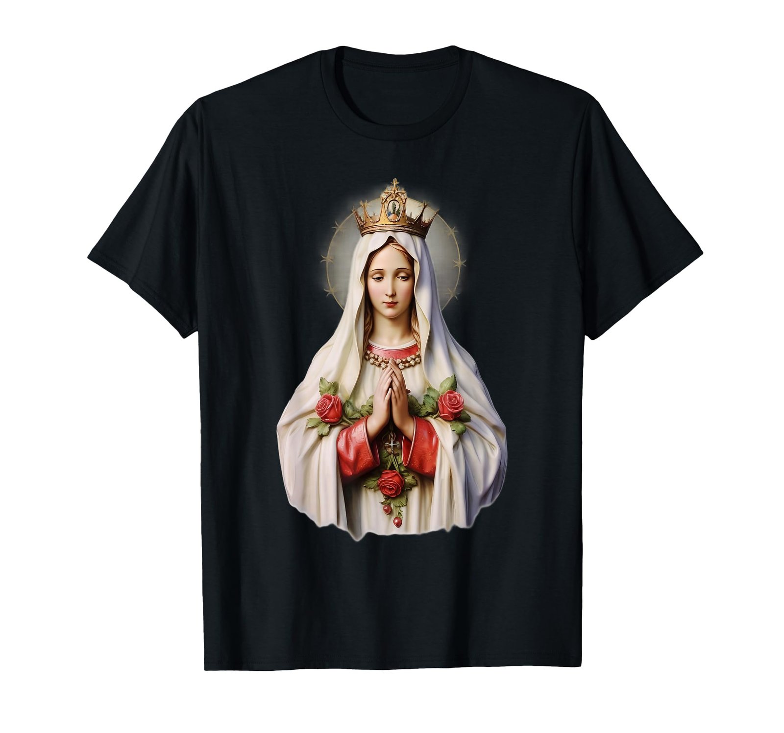 Unsere Liebe Frau von Fatima mit Rosenkranz katholischer christlicher Glaube T-Shirt - Image 1