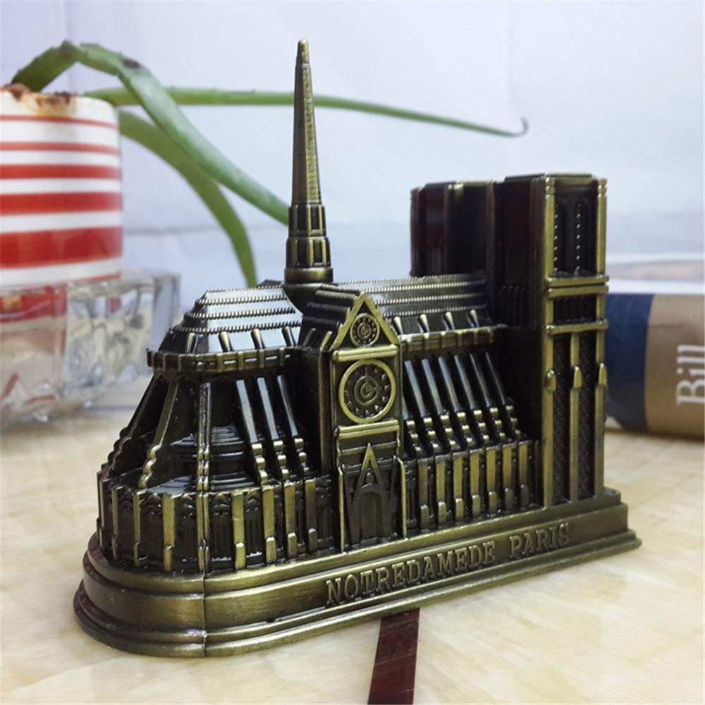 Uterstyle Notre Dame de Paris Modell, französisches Wahrzeichen Design-Statue, Paris Notre Dame Gebäudefigur, Heimbüro-Dekoration, Geschenk, Erinnerungsstück mit Geschenkbox (grüne Bronze) - Image 1