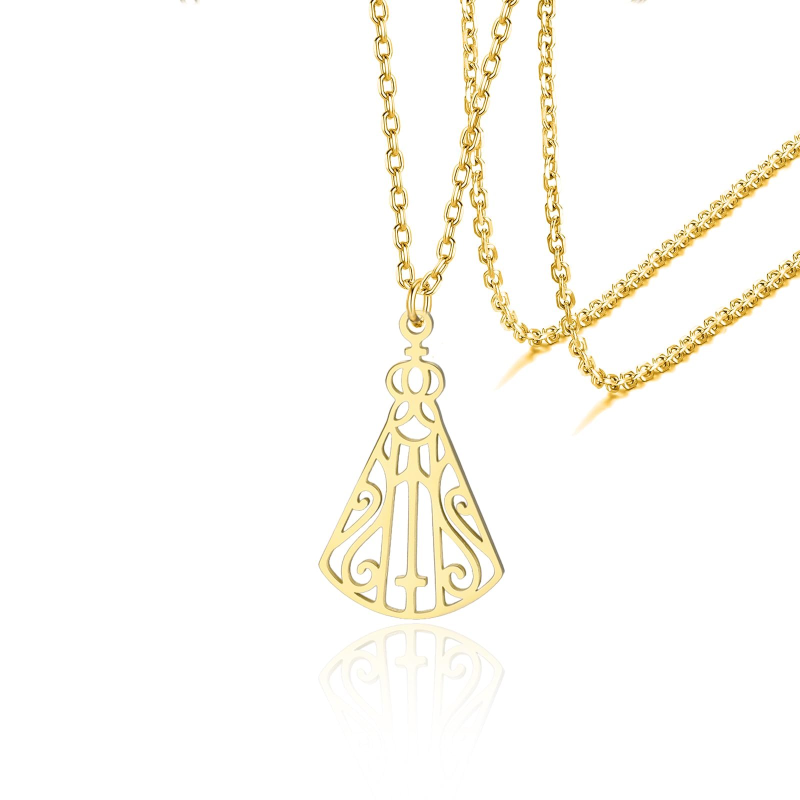 VASSAGO Edelstahl-Halskette Unsere Liebe Frau von Aparecida Minimalistischer Marienanhänger Katholischer religiöser Schmuck für Frauen (Gold 1) - Image 1