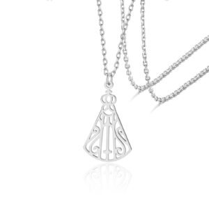 VASSAGO Edelstahl-Halskette Unsere Liebe Frau von Aparecida Minimalistischer Marienanhänger Katholischer religiöser Schmuck für Frauen (Silber 1) - Image 1
