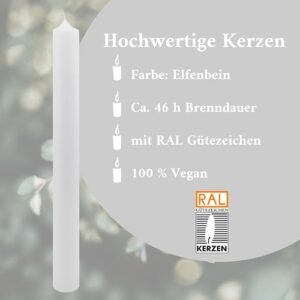 VILLA ROSA LOTTA – Personalisierbare Kommunionkerze „Joey“ mit Wunschdaten, Rückseite und Holzbox | Lebensbaum grün Motto 2026 | 40 cm x 4 cm | für Jungen und Mädchen | Altarkerze elfenbein - Image 10