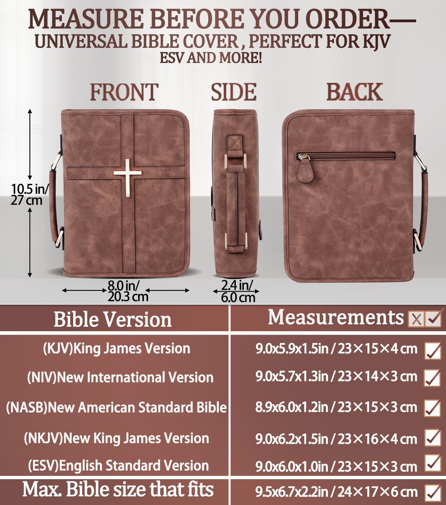 Veganes Leder Bibel Cover Case Bibeltasche mit Handytasche Bibelhülle für Männer Frauen Christliche Geschenkbox Verpackung (Braun) - Image 5